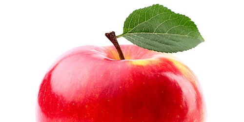 Close-up of an apple with the stem attached