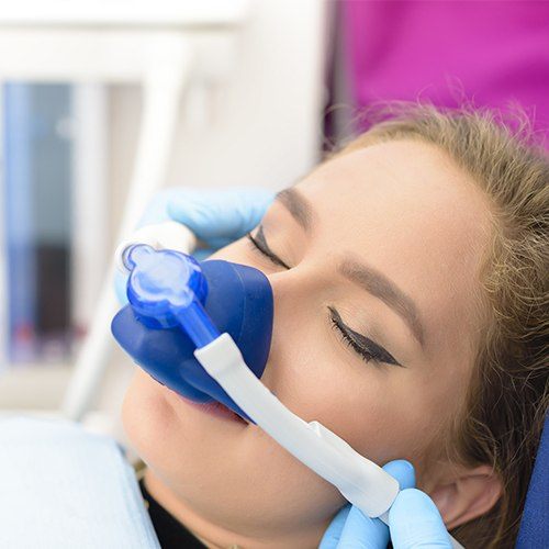Patient receiving nitrous oxide dental sedation