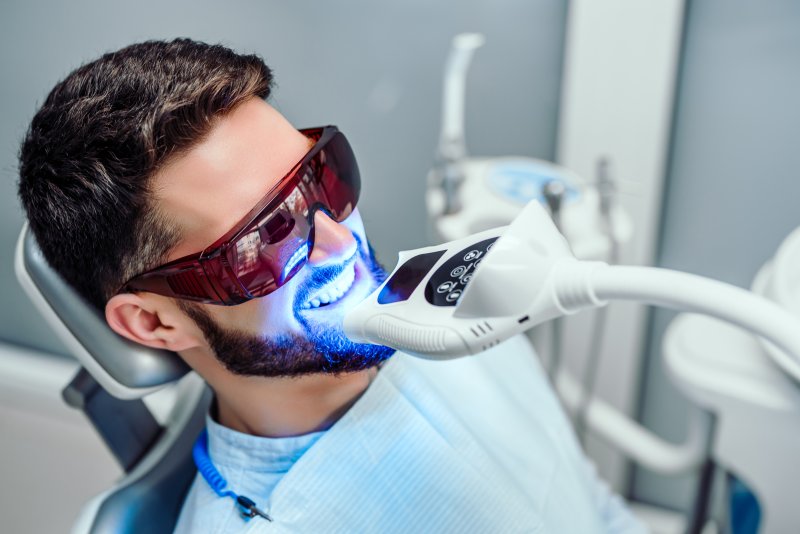 A man getting a teeth whitening treatment