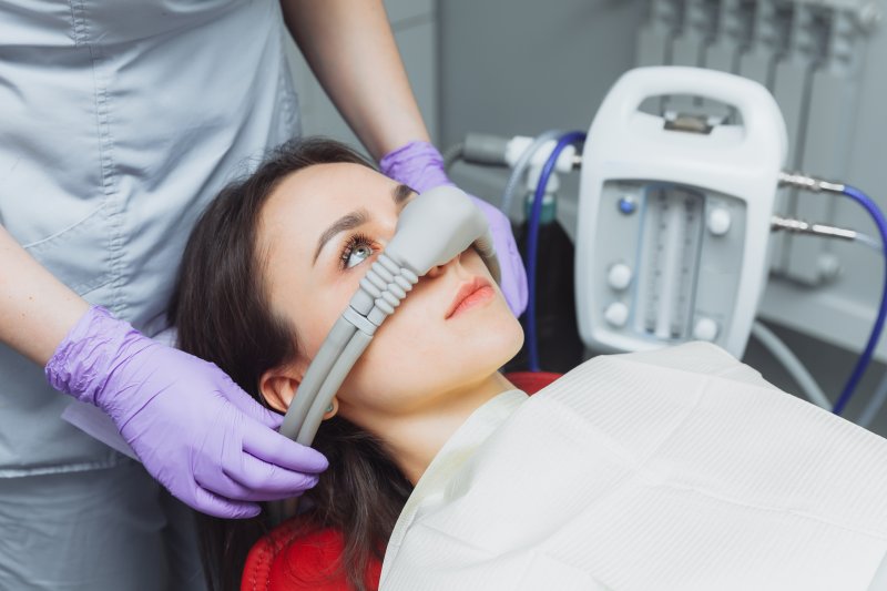 A dental patient receiving nitrous oxide sedation